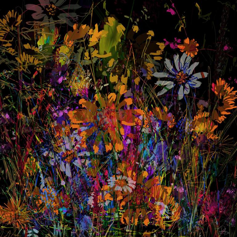 Original Garden Digital by Renata Petho | Contemporary Art on Paper | Field of flowers
