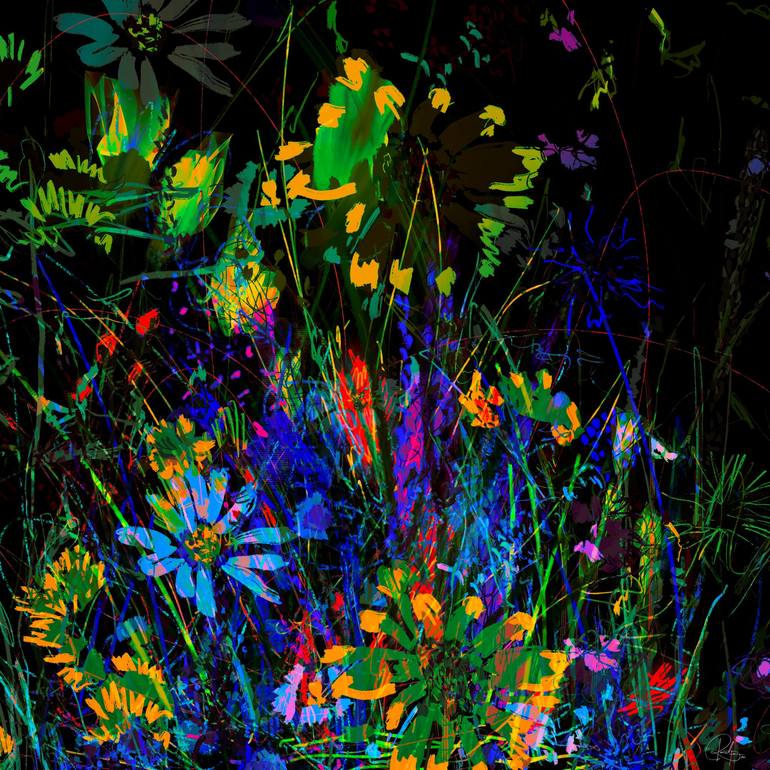 Original Floral Digital by Renata Petho | Contemporary Art on Paper | Field of Flowers II.
