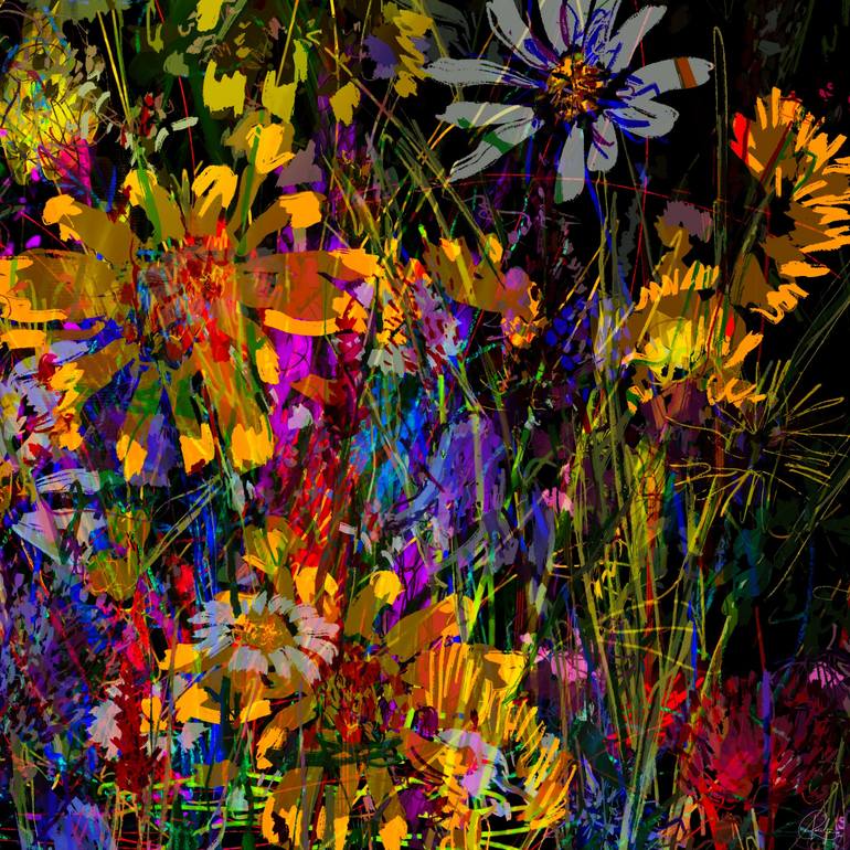 Original Garden Digital by Renata Petho | Illustration Art on Paper | Field of flowers III.