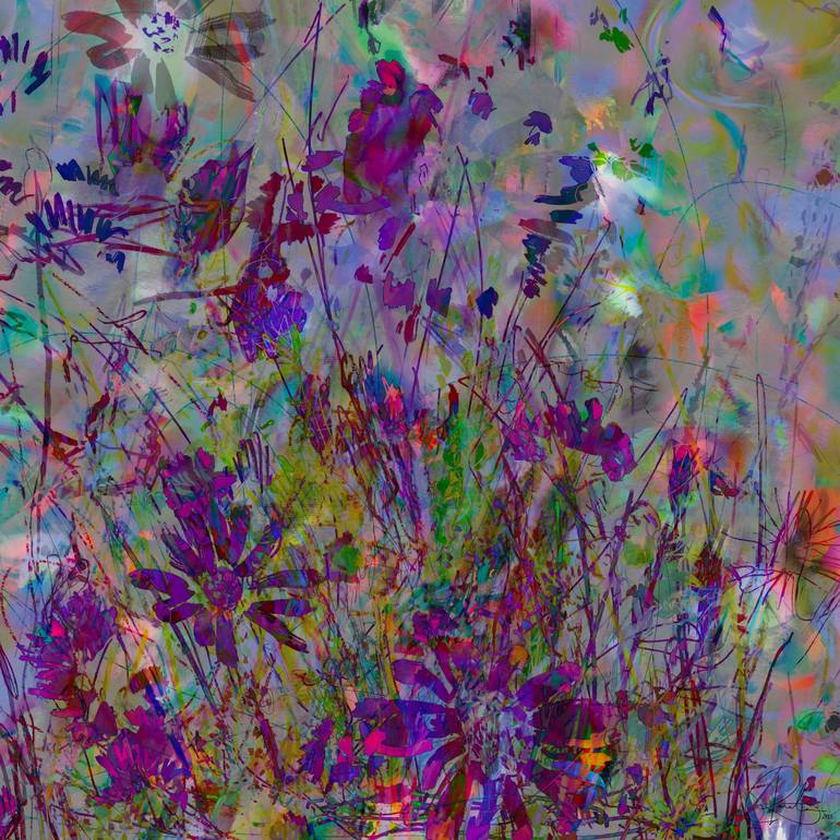 Original Garden Digital by Renata Petho | Contemporary Art on Paper | Field of flowers IV.