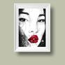 Fashion Illustration Portrait Line Art - Red Lips
