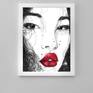 Fashion Illustration Portrait - Red Lips Line ART