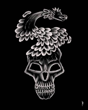 Black and white skull with dragon head thumb
