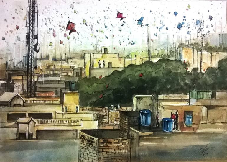 kite festival Painting by Umar Altaf Saatchi Art