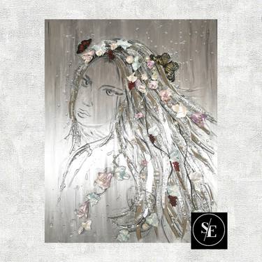 The picture of the Girl is made on canvas with mirrors, decorated with handmade flowers thumb