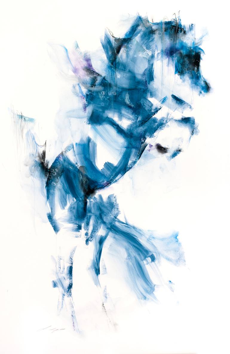 Original Horse Painting by Janette Lockett | Minimalism Art on Other | "Tarian" - The Magic of Blue!