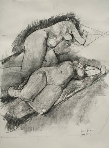 Original Expressionism Nude Drawings by Ben Dray