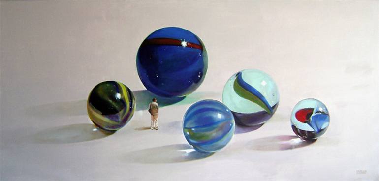 Glass balls with man Painting by Camilo Lucarini | Saatchi Art