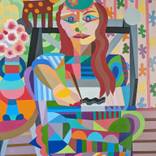 cubist writer with cat by mary shackman