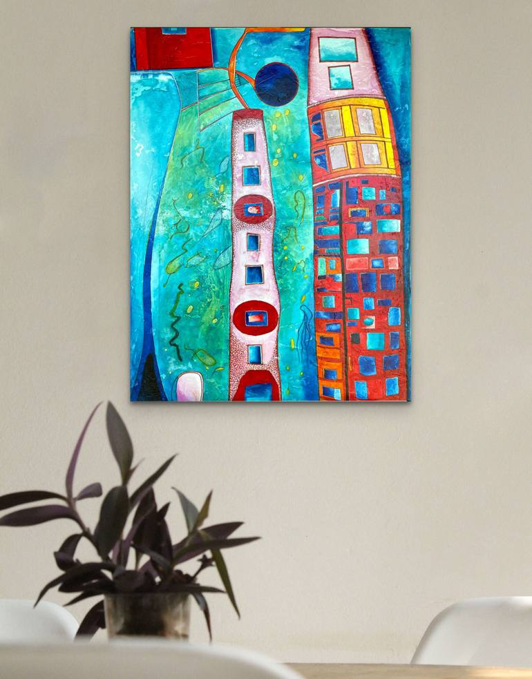 Original Abstract Architecture Painting by Norman Clark