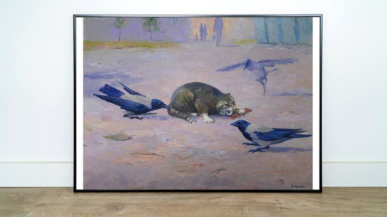 Original Impressionism Cats Painting by Boris Serdyuk
