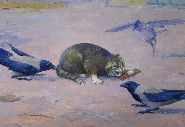 Original Impressionism Cats Painting by Boris Serdyuk