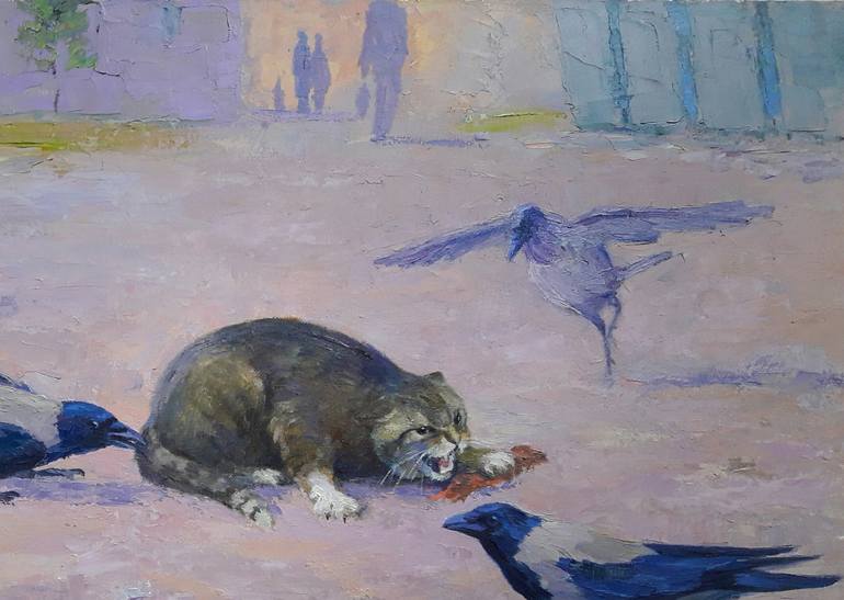 Original Impressionism Cats Painting by Boris Serdyuk