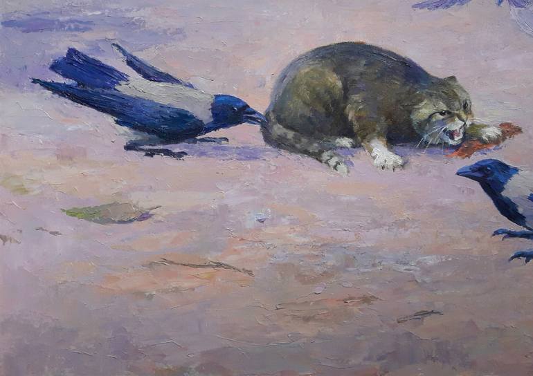 Original Impressionism Cats Painting by Boris Serdyuk