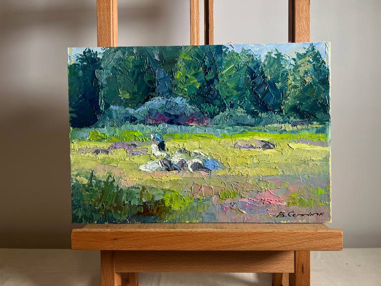 Original Impressionism Rural Life Painting by Boris Serdyuk