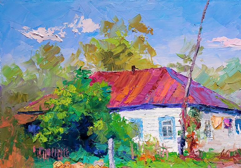 Original Impressionism Rural Life Painting by Boris Serdyuk