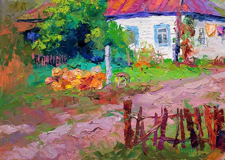 Original Impressionism Rural Life Painting by Boris Serdyuk