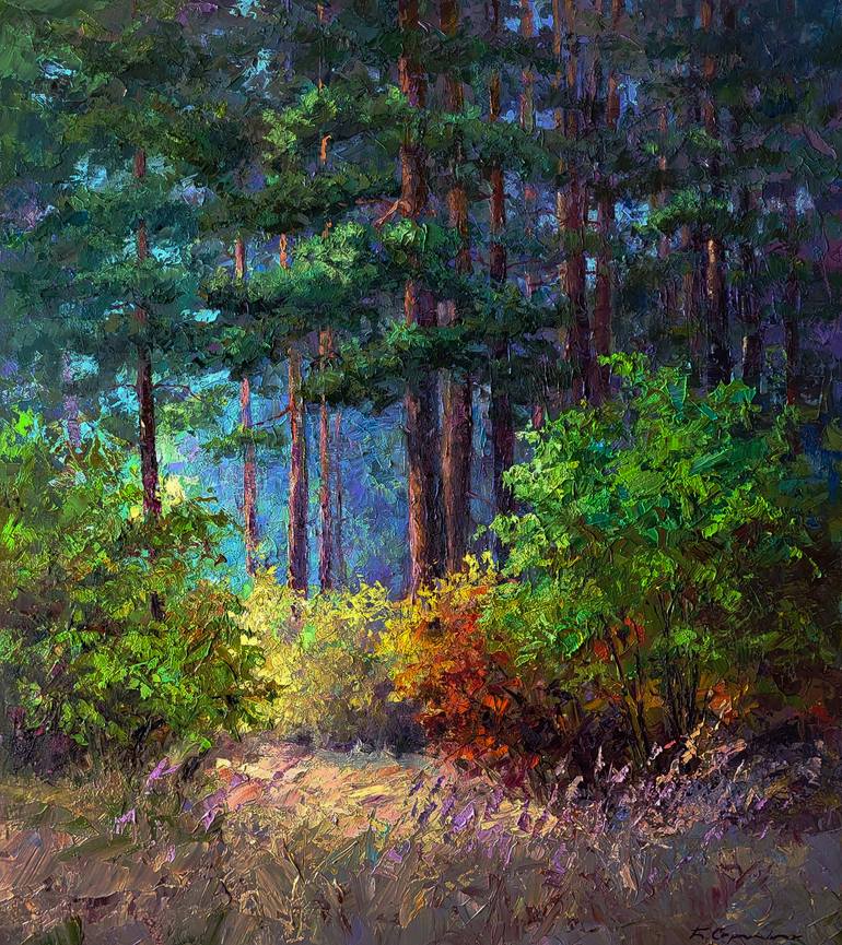 Oil painting The Beginning of Autumn in the Forest Boris Serdyuk Original Painting by boris serdyuk