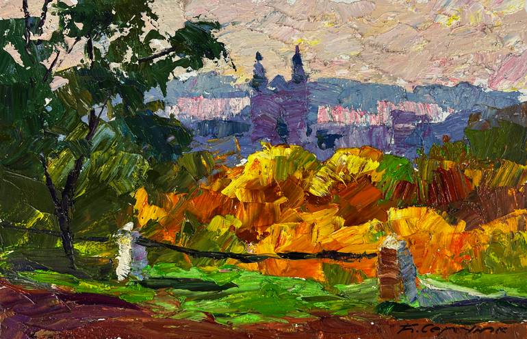 Oil painting The City behind the Autumn Fog Boris Serdyuk Original Painting by boris serdyuk