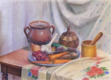 Pastel painting Grandma's treat Serdyuk Boris Petrovich thumb