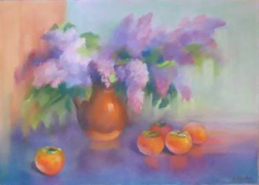 Pastel painting Persimmon and lilac Serdyuk Boris Petrovich thumb