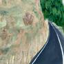 Landscape of the road to the deep wood whit tall mountains and trees