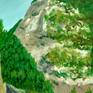 Landscape of the road to the deep wood whit tall mountains and trees