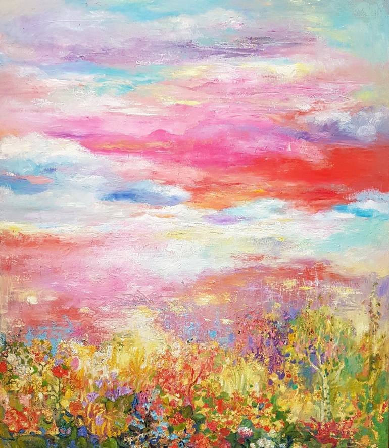 Sunset over the lake Painting by Margarita Pervusina | Saatchi Art