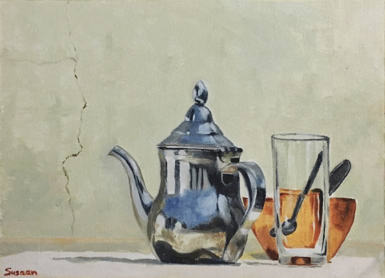 Metal Teapot and Glass