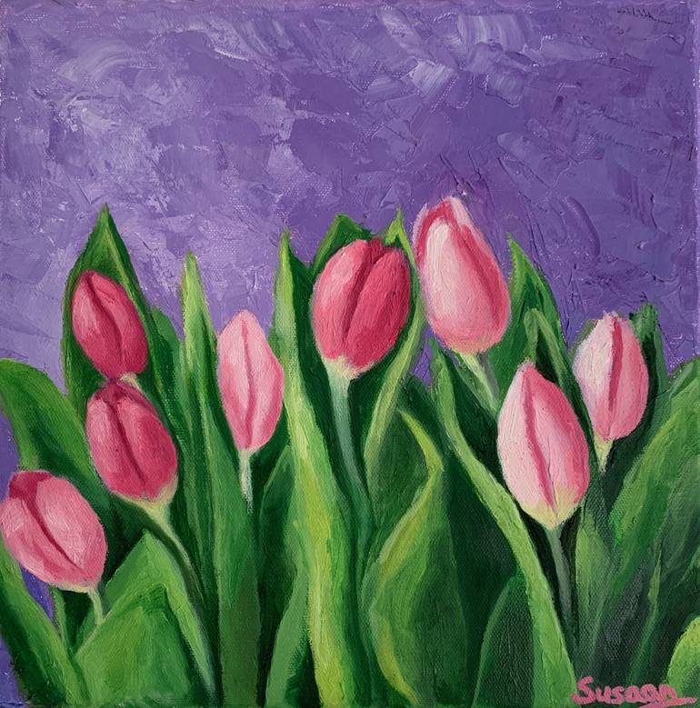 Pink Tulips Painting by Susaan's Art | Saatchi Art