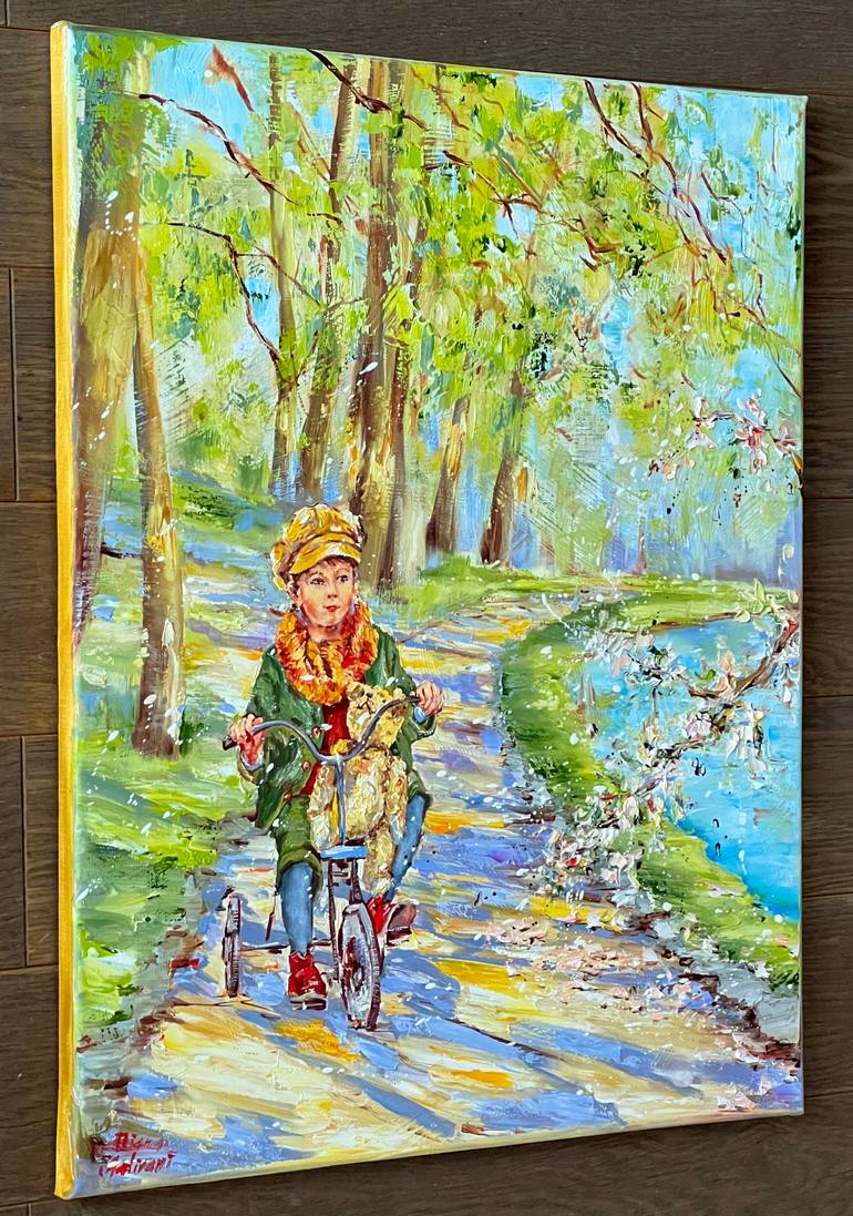 Original Impressionism Children Painting by Diana Malivani