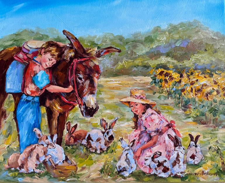 Original Animal Painting by Diana Malivani | Impressionism Art on Canvas | In the Farm