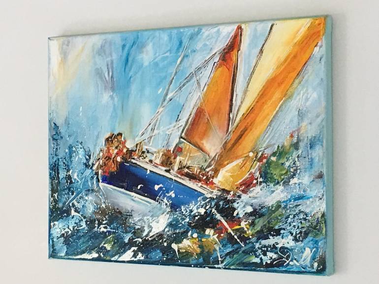 Original Impressionism Sailboat Painting by Diana Malivani