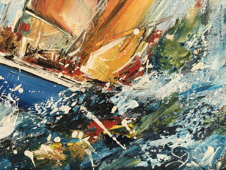 Original Impressionism Sailboat Painting by Diana Malivani