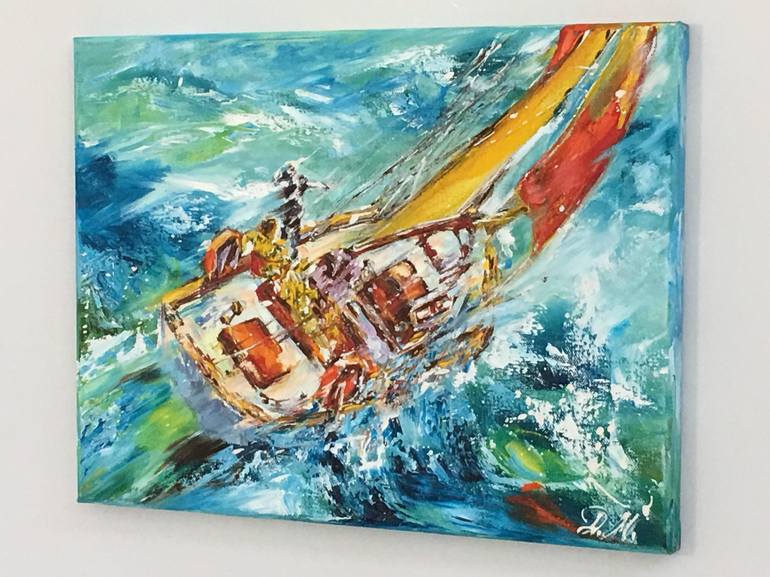 Original Impressionism Sailboat Painting by Diana Malivani