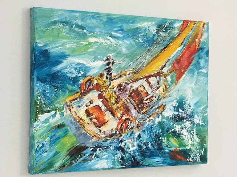 Original Impressionism Sailboat Painting by Diana Malivani