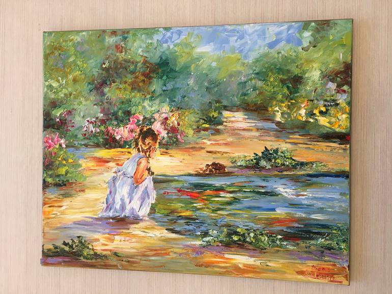 Original Impressionism Children Painting by Diana Malivani