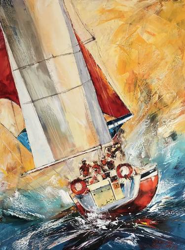 Print of Impressionism Sailboat Paintings by Diana Malivani