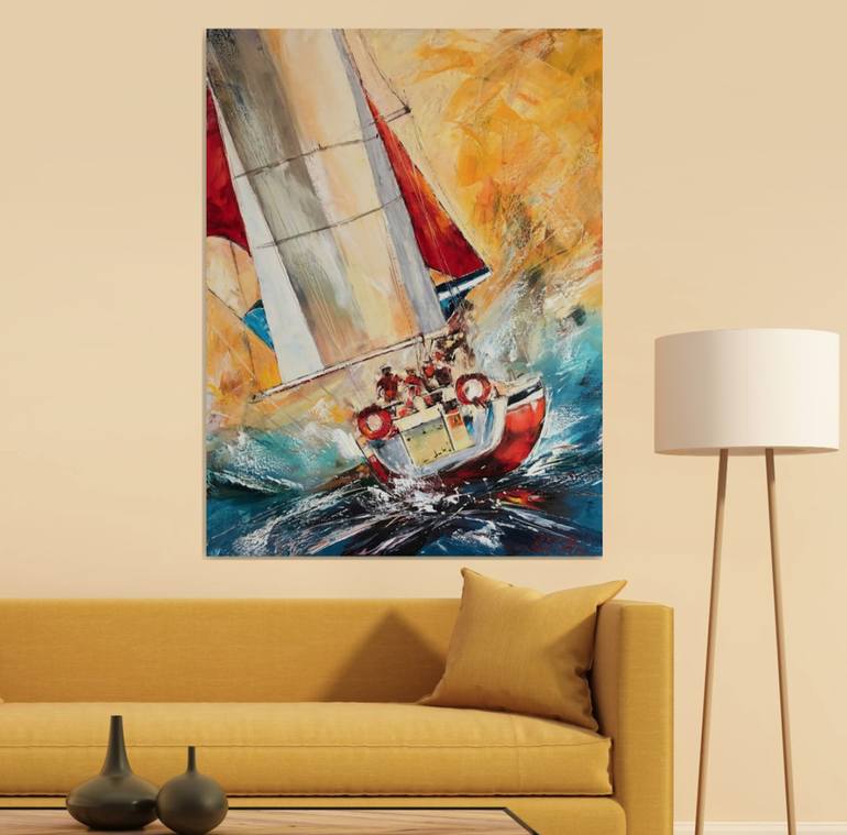 Original Impressionism Sailboat Painting by Diana Malivani