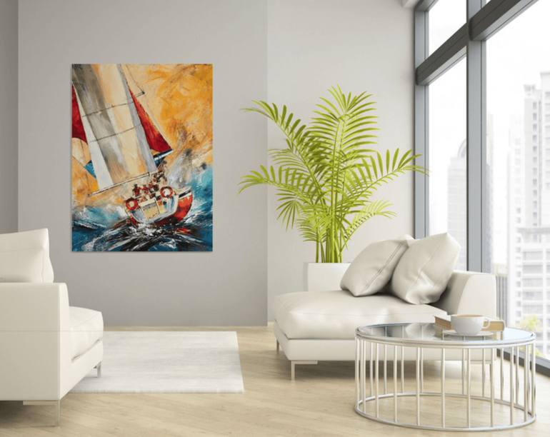 Original Impressionism Sailboat Painting by Diana Malivani