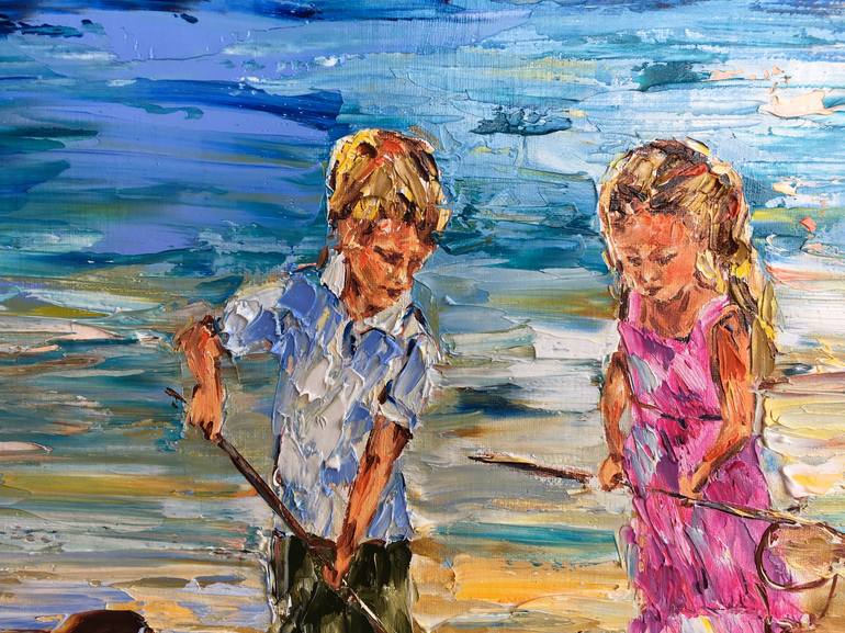 Original Impressionism Children Painting by Diana Malivani