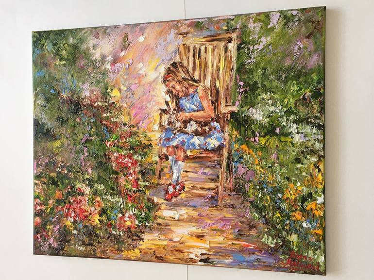 Original Impressionism Children Painting by Diana Malivani