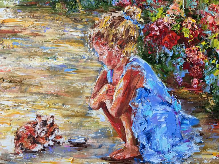 Original Impressionism Children Painting by Diana Malivani