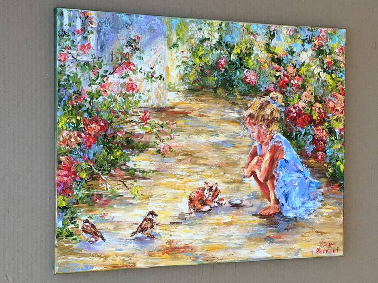 Original Impressionism Children Painting by Diana Malivani