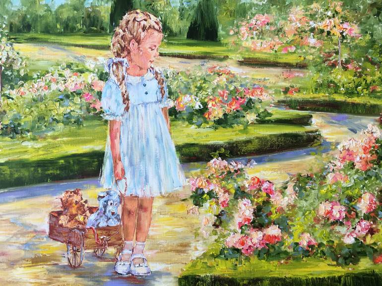 Original Impressionism Children Painting by Diana Malivani