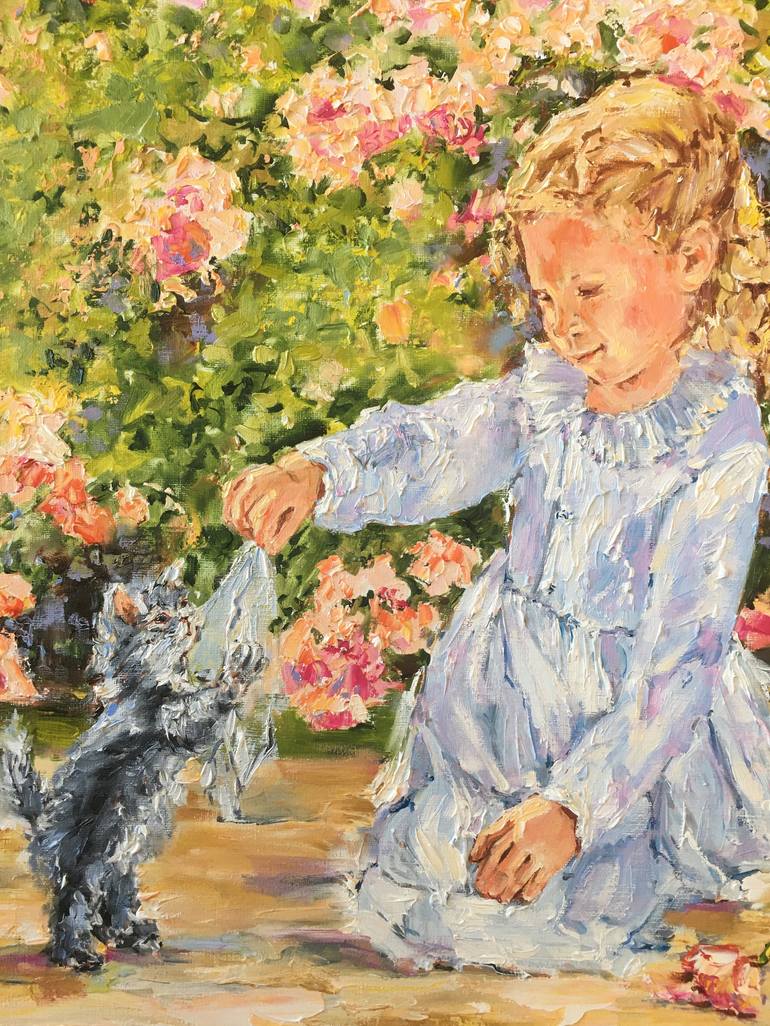 Original Impressionism Children Painting by Diana Malivani