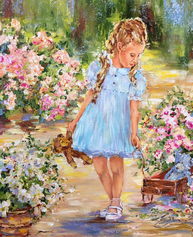 Original Impressionism Children Painting by Diana Malivani