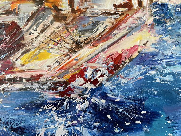 Original Impressionism Boat Painting by Diana Malivani