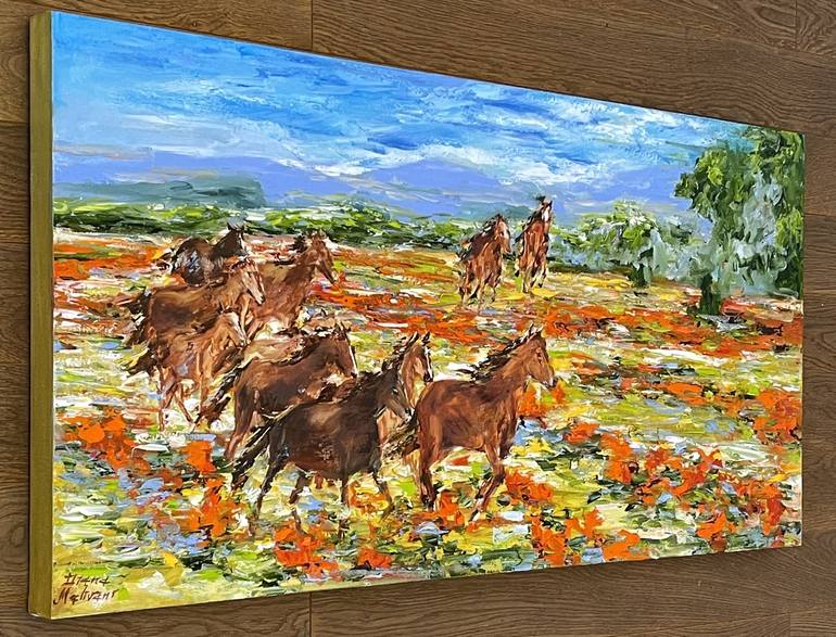 Original Impressionism Horse Painting by Diana Malivani