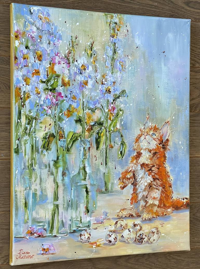 Original Impressionism Cats Painting by Diana Malivani